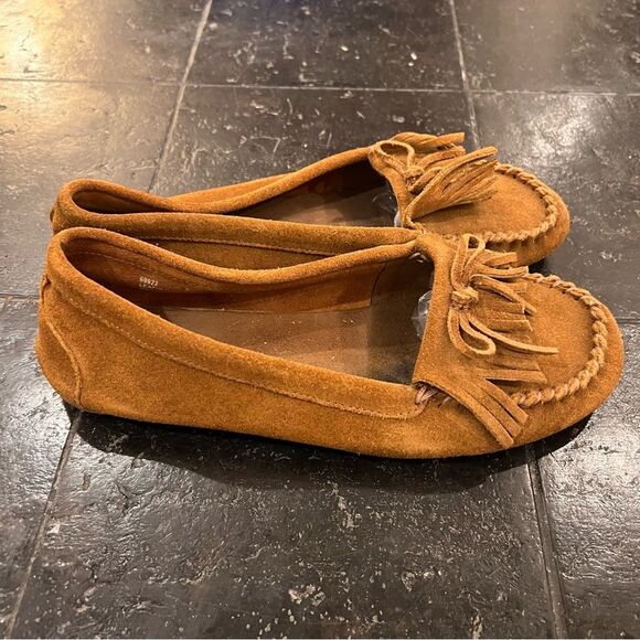 Minnetonka Brown Suede Leather Native Moccasin Loafer Size 8 - Picture 4 of 9